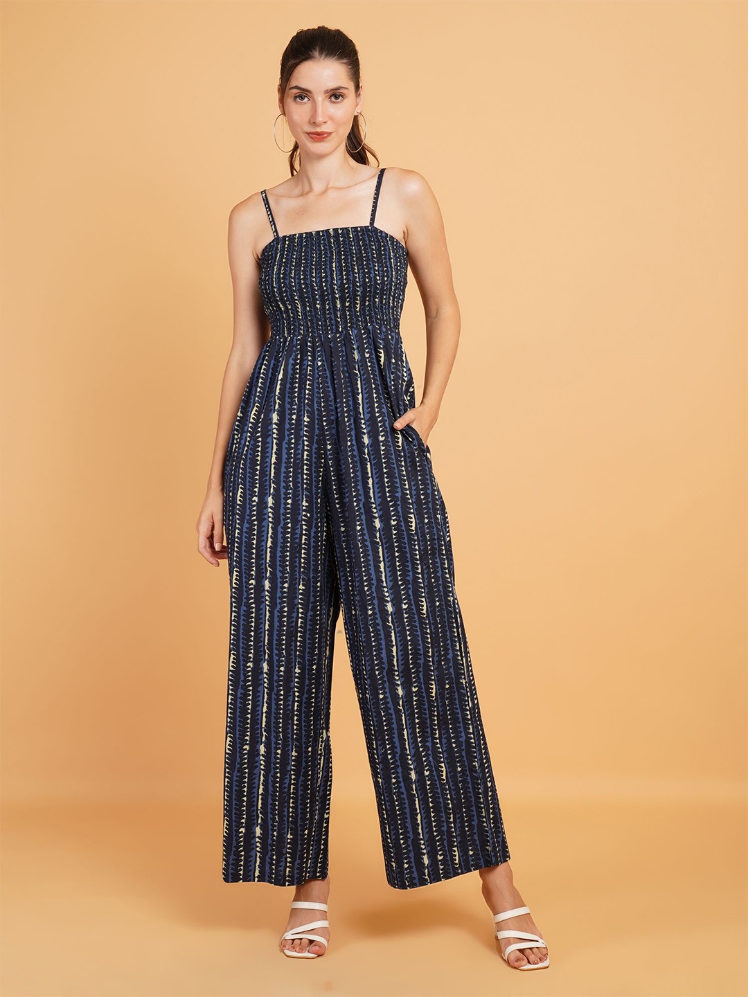 

IX IMPRESSION Striped Basic Jumpsuit, Navy blue