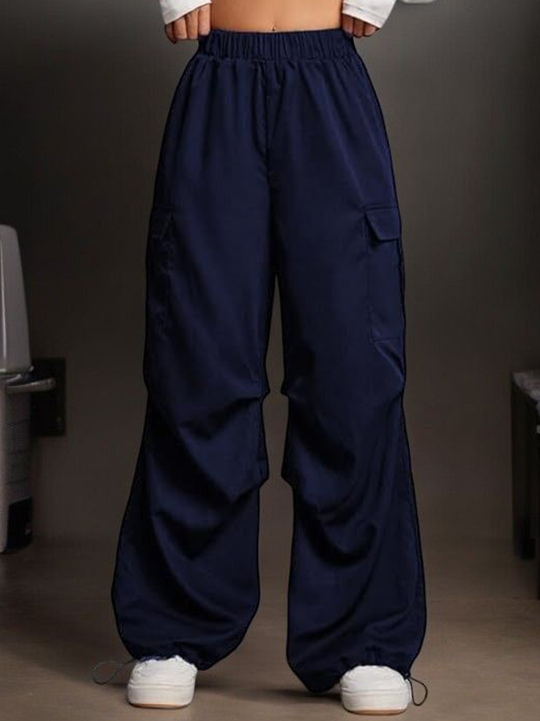 

TABADTOD Women Striped Relaxed Loose Fit Trousers, Navy blue