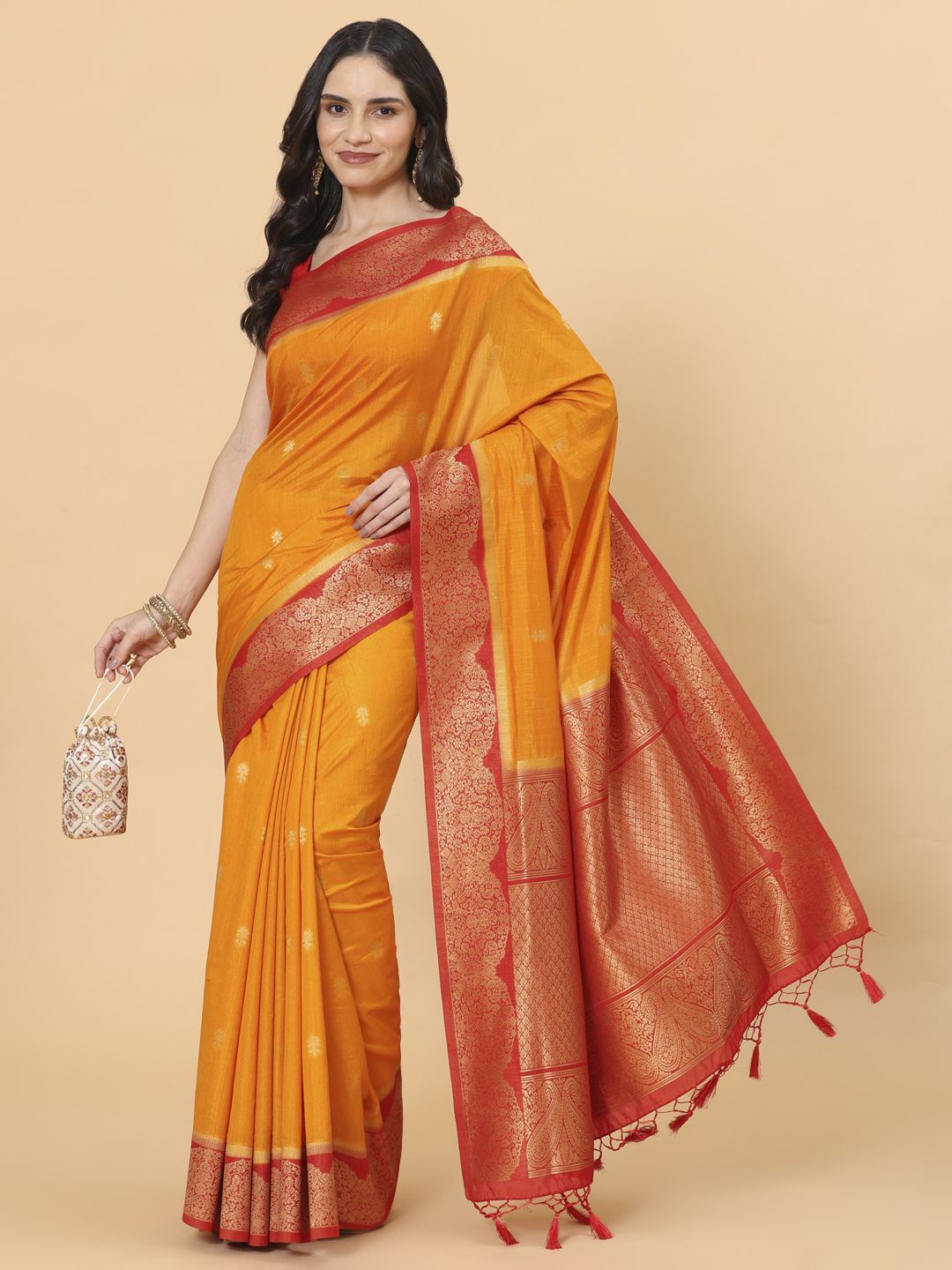 

Meena Bazaar Floral Woven Design Saree, Mustard