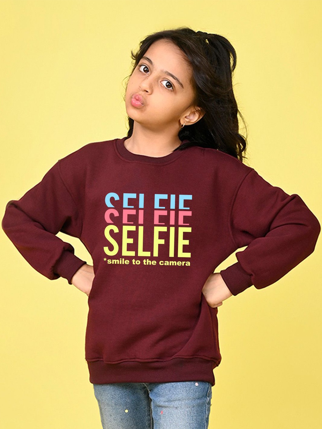 

NUSYL Girls Typography Printed Oversized Sweatshirt, Maroon