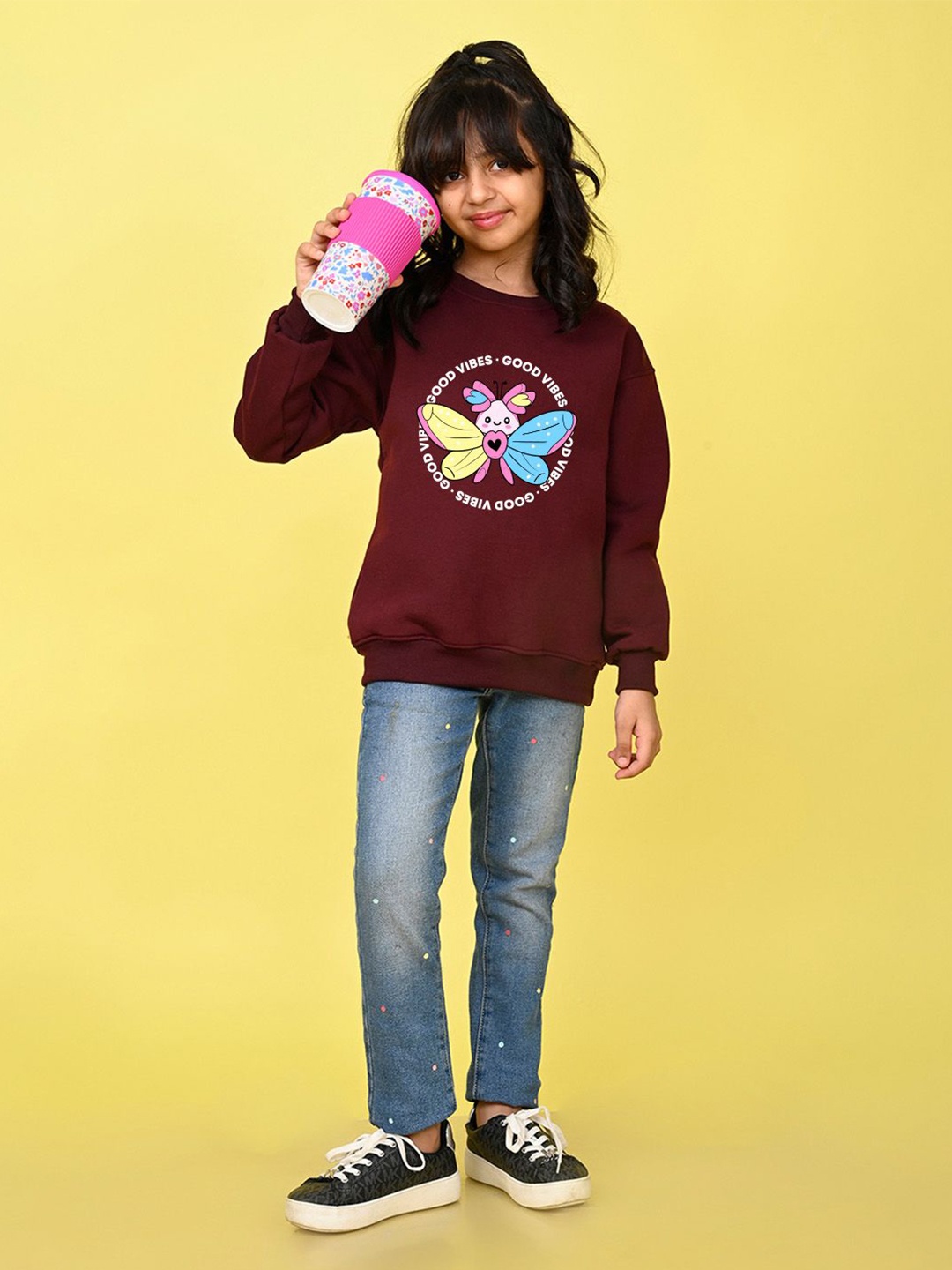 

NUSYL Girls Graphic Printed Oversized Sweatshirt, Burgundy
