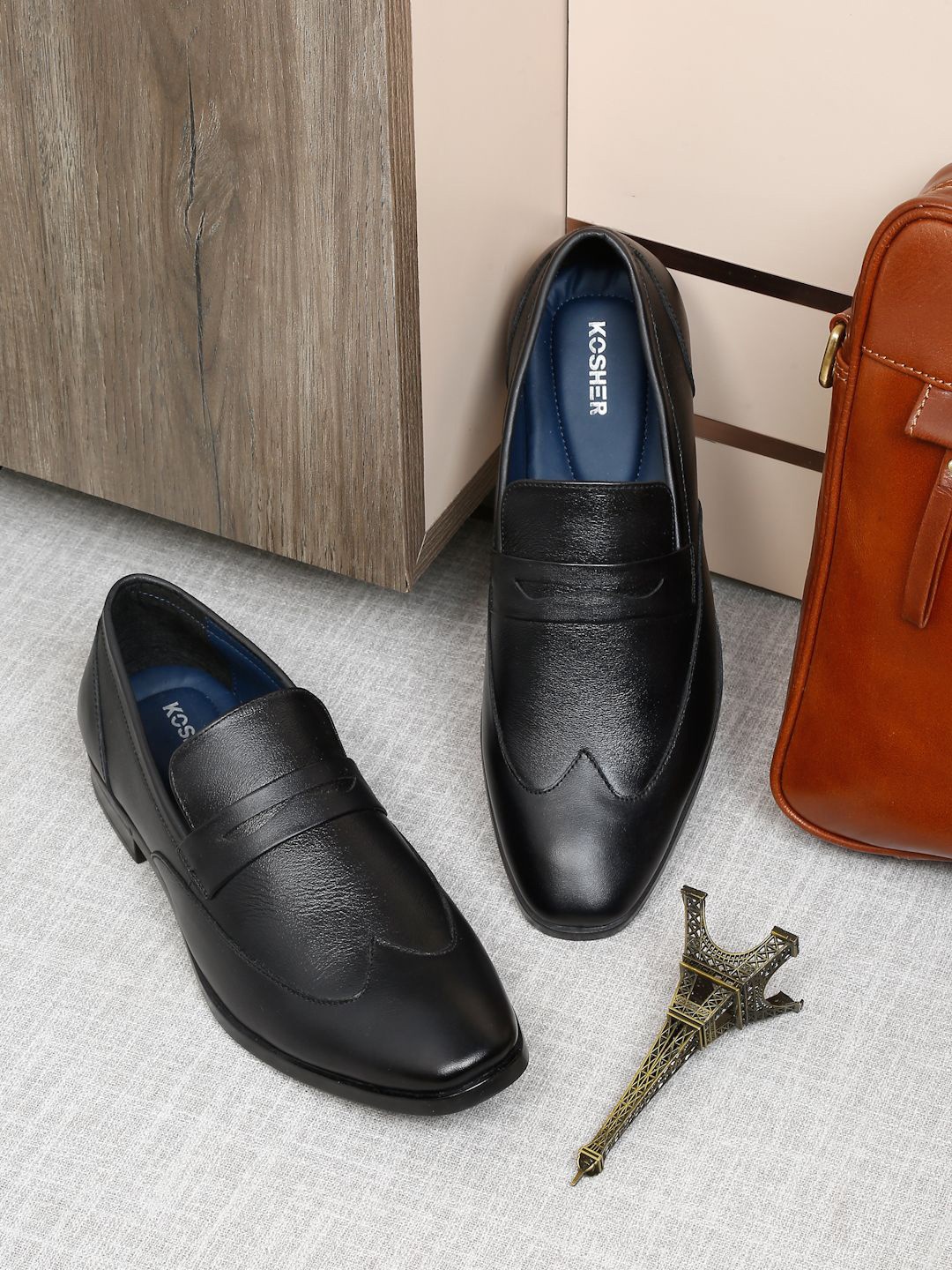

Kosher Men Leather Formal Slip-Ons, Black