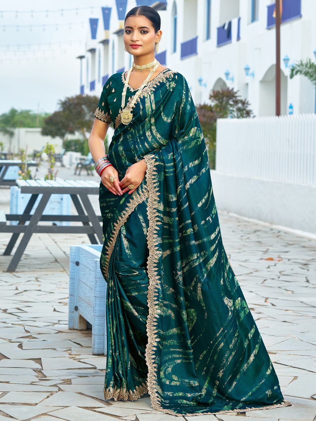 

Saree mall Sequinned Poly Chiffon Sarees, Teal