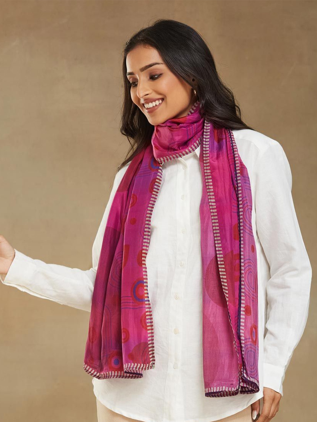 

Fabindia Purple Silk Stole, Pink