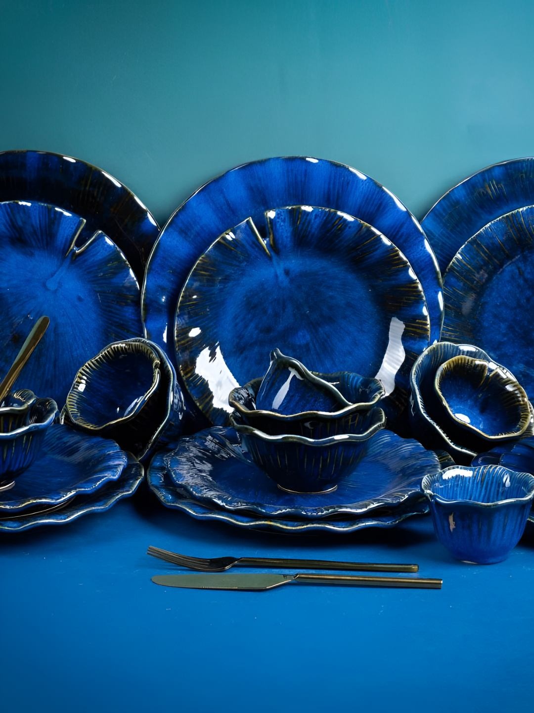 

AMALAFIEE CERAMICS Blue 21 Pieces Ceramic Dinner Set