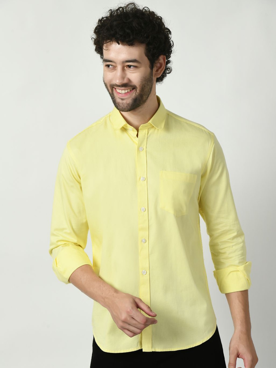 

PEBCO Men Classic Spread Collar Solid Cotton Slim Fit Casual Shirt, Yellow