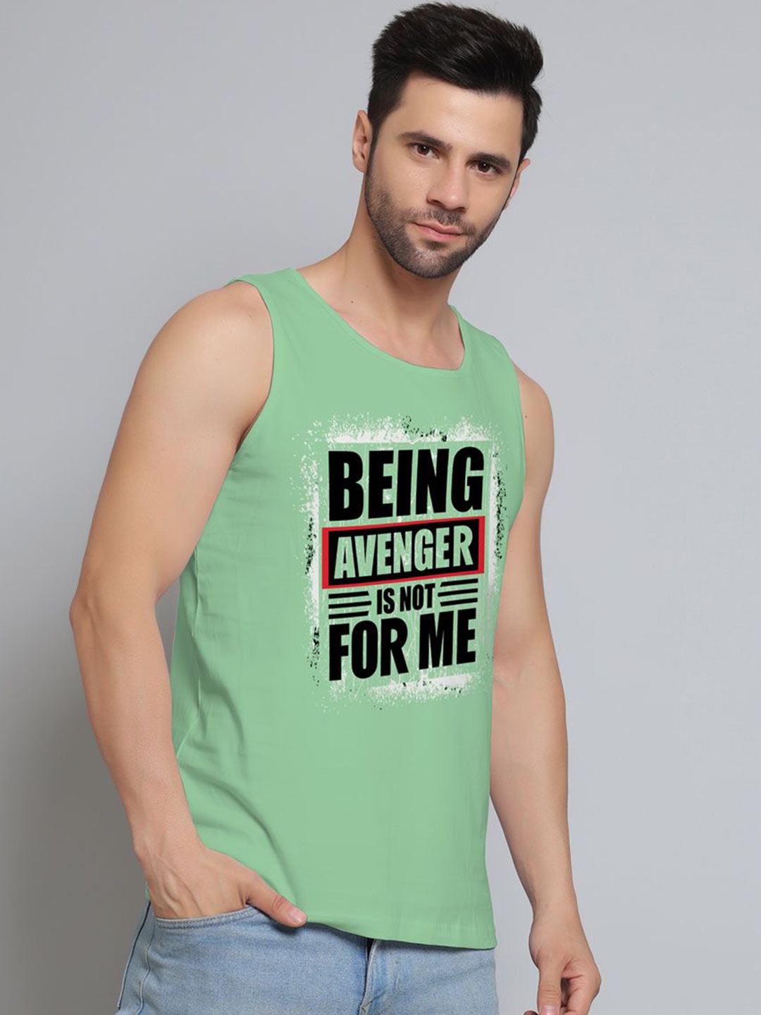 

DAB SHARK Men Printed Sleeveless Innerwear Gym Vests, Green