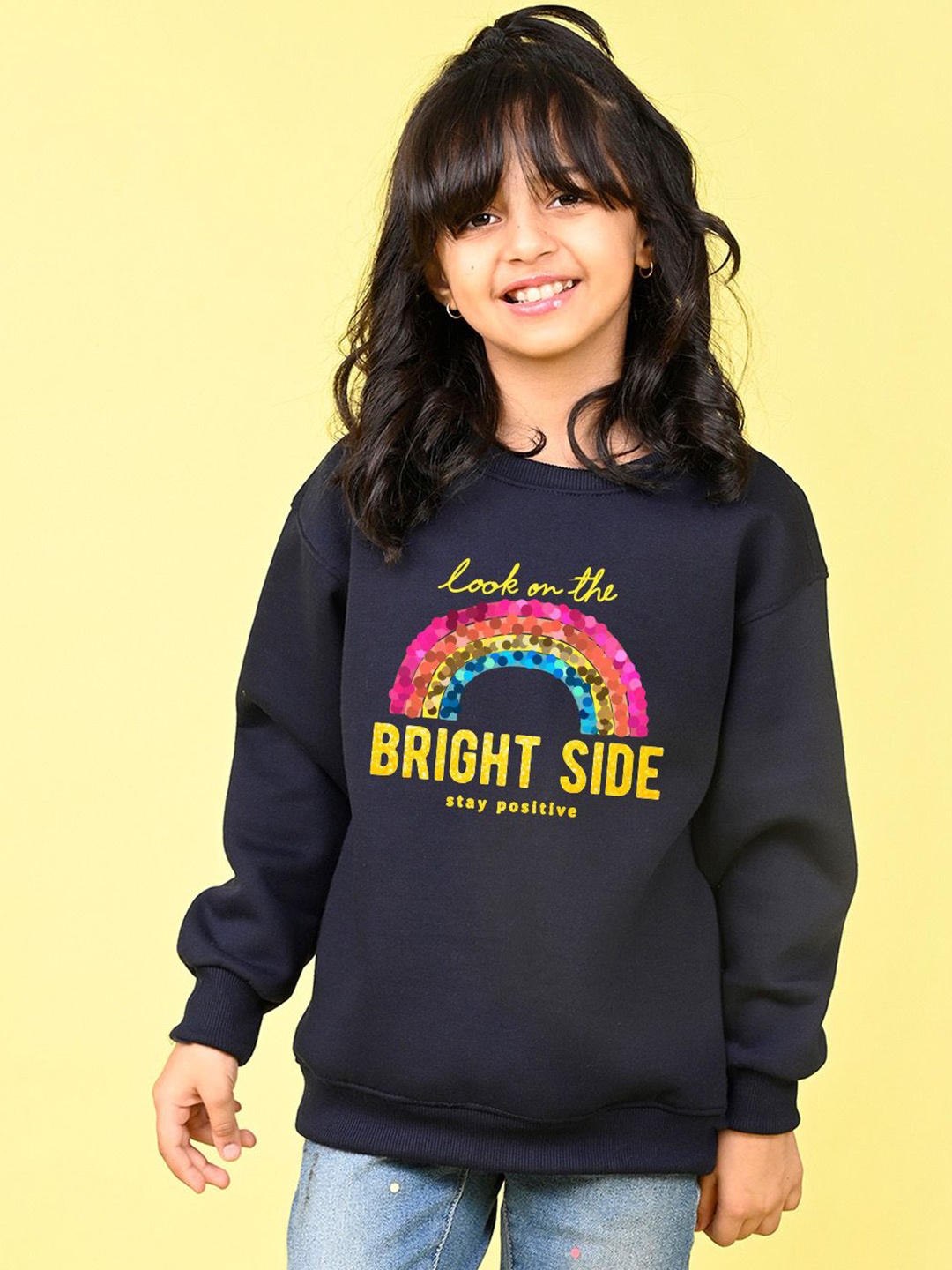 

NUSYL Girls Typography Printed Oversized Sweatshirt, Navy blue