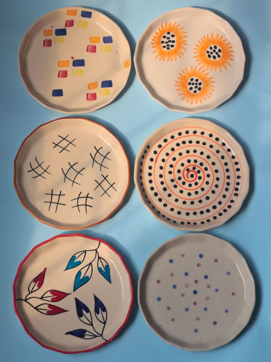 

WEAVING HOMES Off White & Yellow 6 Pieces Printed Dessert Plate