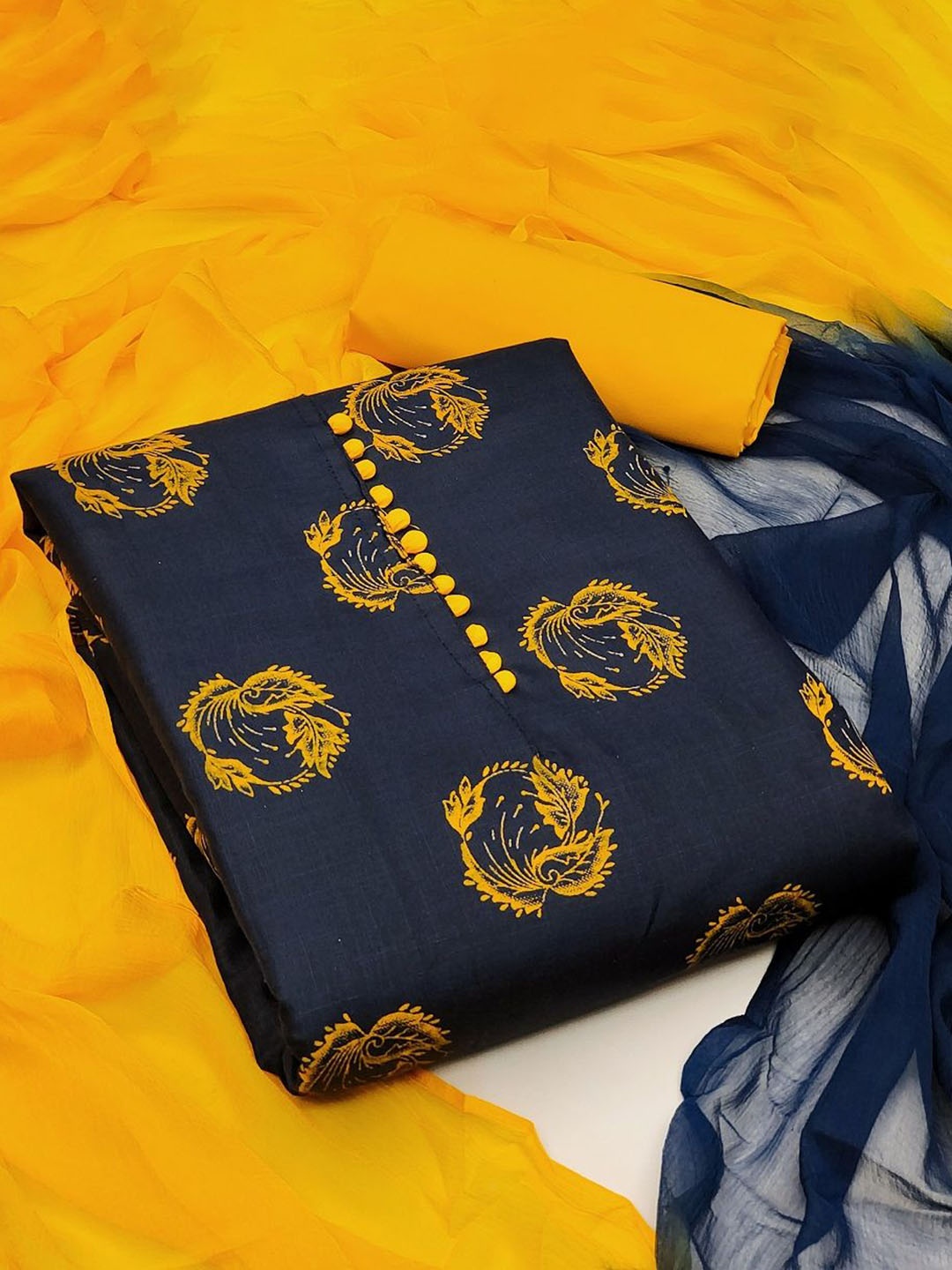 

APNISHA Ethnic Motifs Printed Unstitched Dress Material, Blue