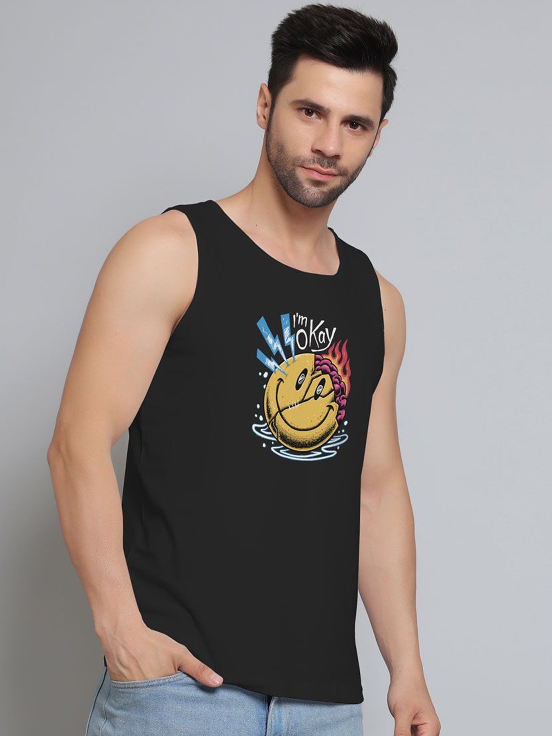 

DAB SHARK Printed Cotton Sleeveless Gym Vest DS-SDO-026-BK-XS-Black