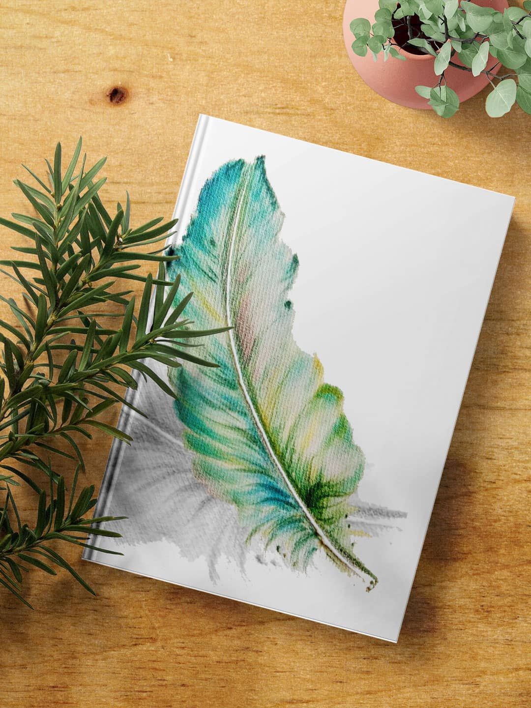 

macmerise Feather Art Printed A5 Ruled Hard Cover Notebook, White