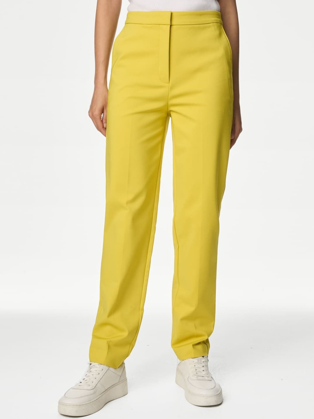 

Marks & Spencer Women Solid Straight Fit Trousers, Yellow