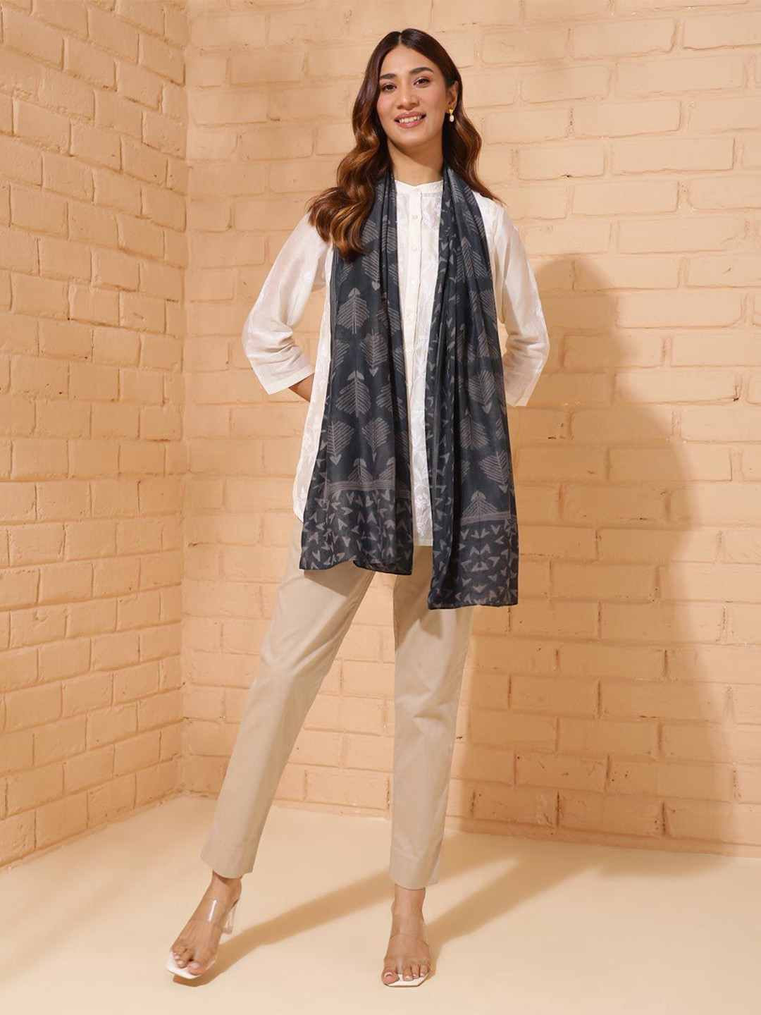 

Fabindia Women Printed Stole, Grey