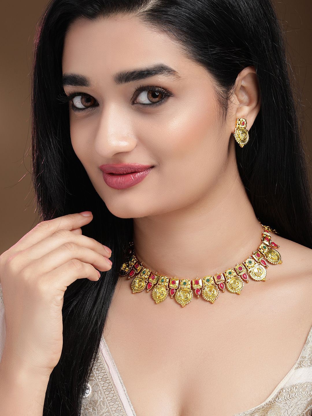 

Rubans 22KT Gold-Plated Stone Studded Jewellery Set