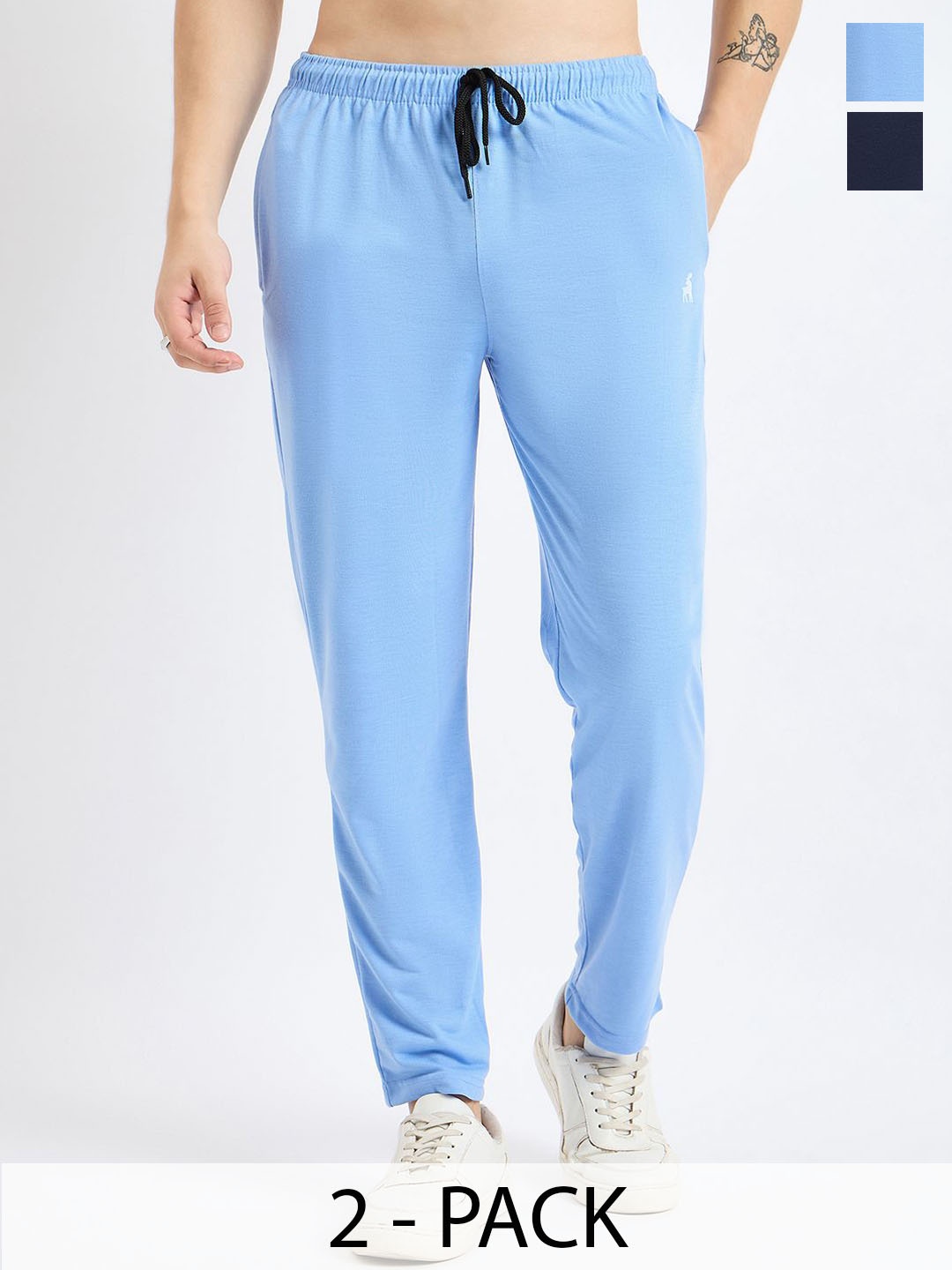 

Modeve Men Pack Of 2 Cotton Relaxed-Fit Mid-Rise Track Pants, Blue