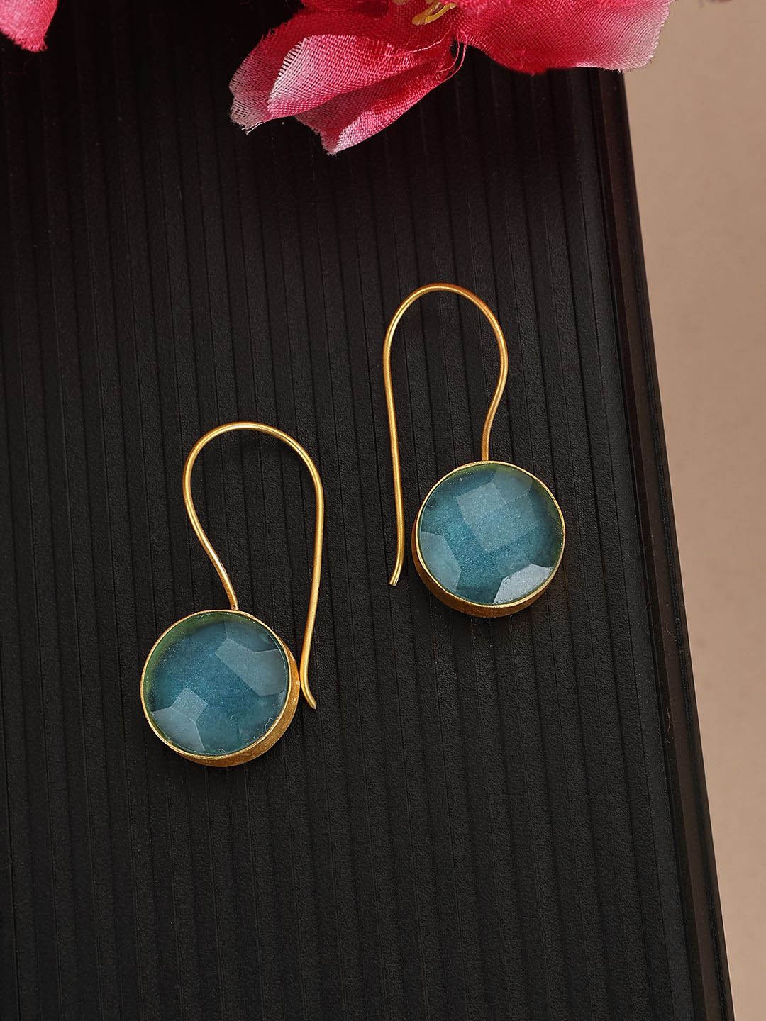 

MODE MANIA Gold-Plated Stones Studded Contemporary Drop Earrings