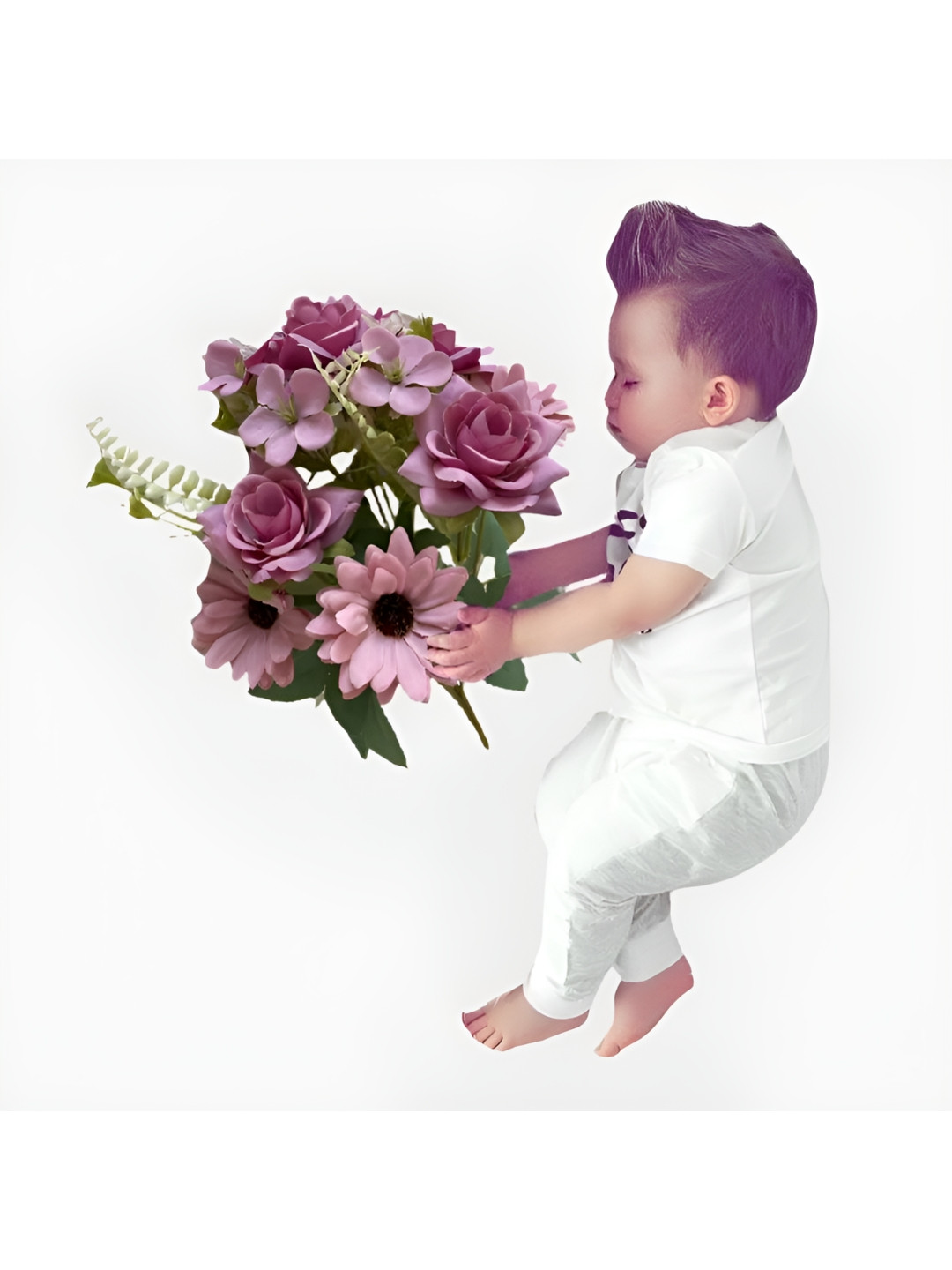 

Babymoon Purple & Green 7 Head's Artificial Mix Floral Baby Photoshoot Props
