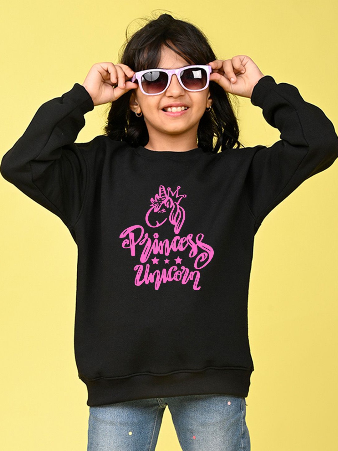 

NUSYL Girls Typography Printed Oversized Sweatshirt, Black