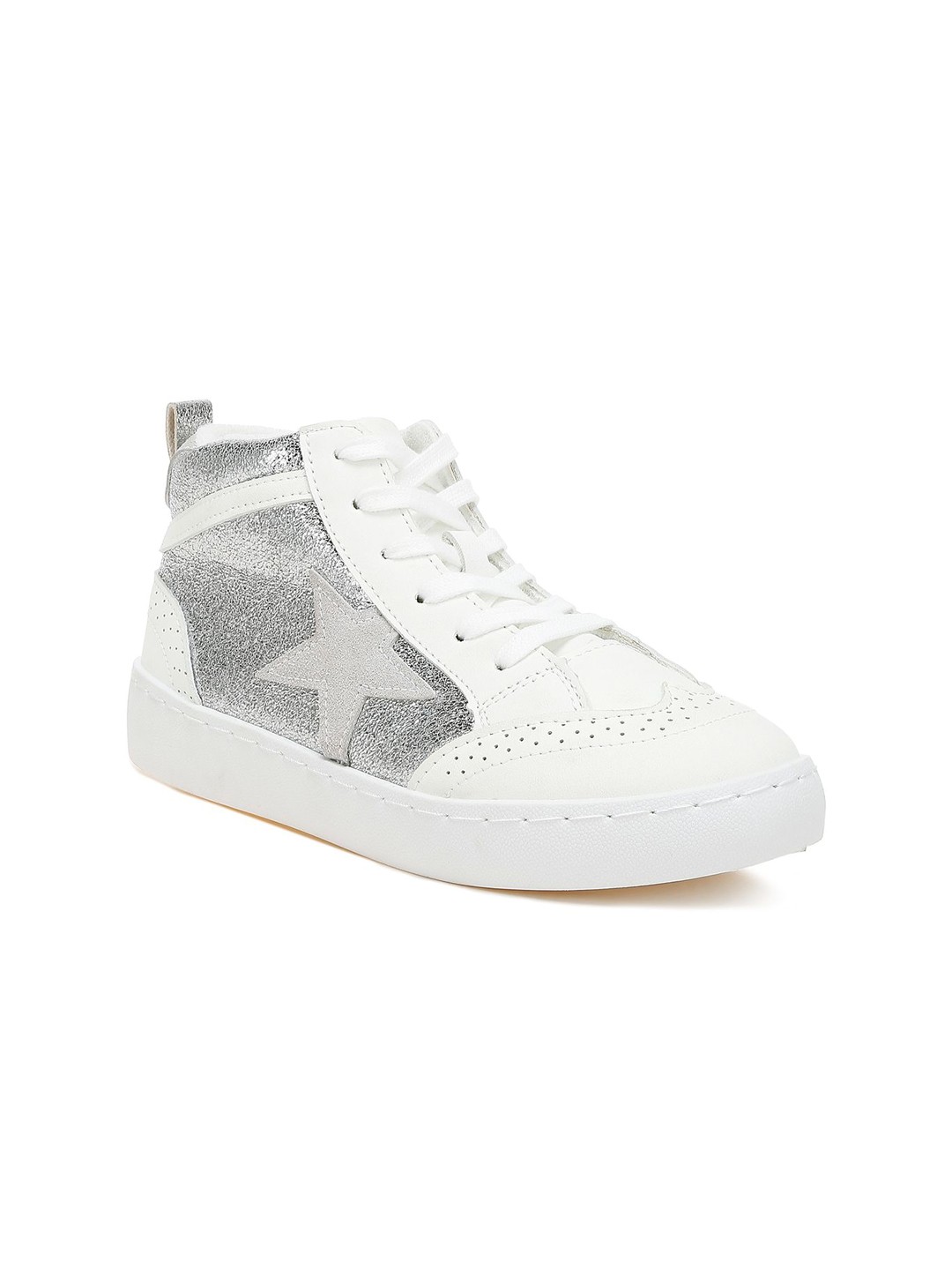

London Rag Women Printed Leather Sneakers, Silver