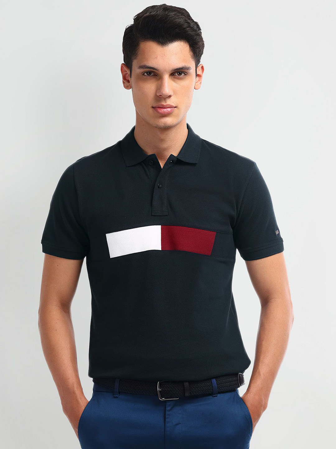 

Arrow Sport Men Abstract Printed Polo Collar Cotton T-Shirt, Blue
