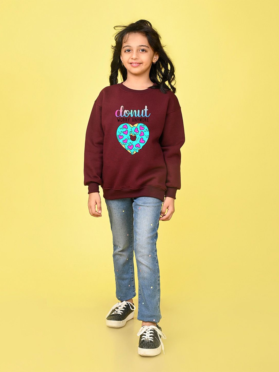 

NUSYL Girls Graphic Printed Oversized Sweatshirt, Maroon