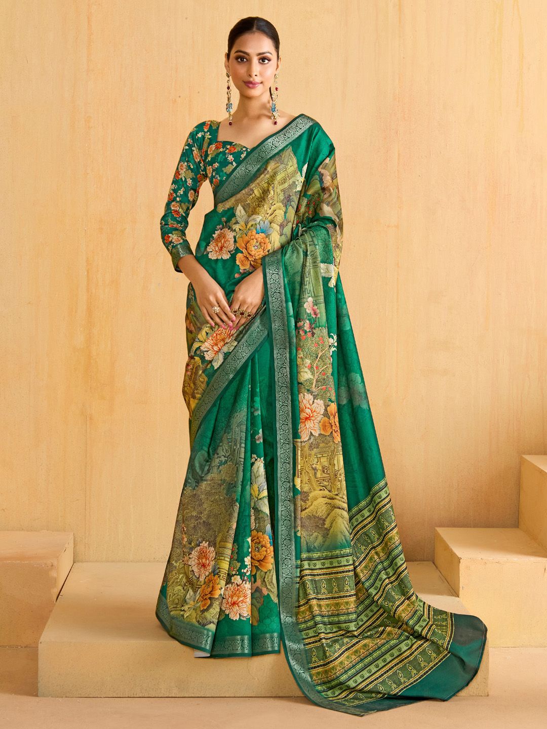 

Saree mall Floral Zari Sungudi Sarees, Teal