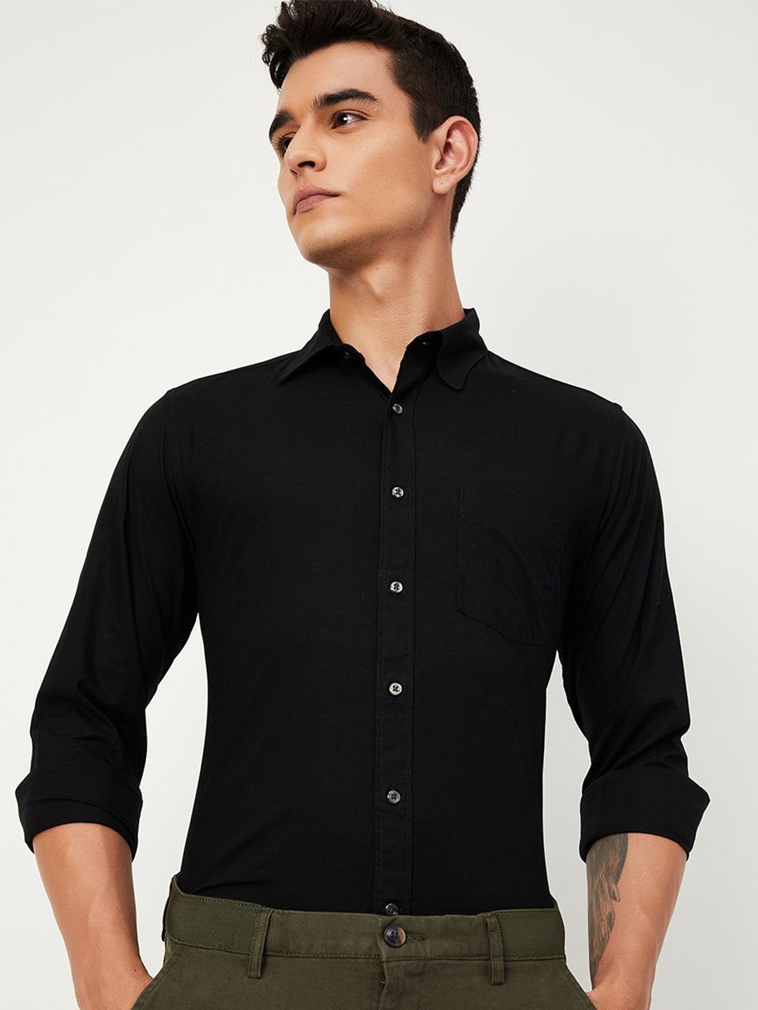 

max Men Opaque Casual Shirt, Black