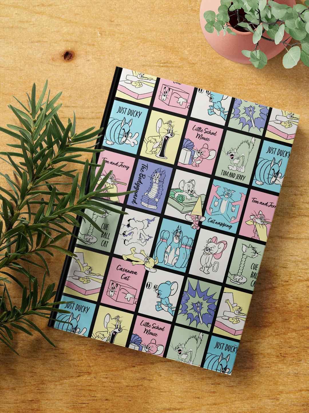 

macmerise White & Pink Cat chase Printed A5 Ruled Notebook