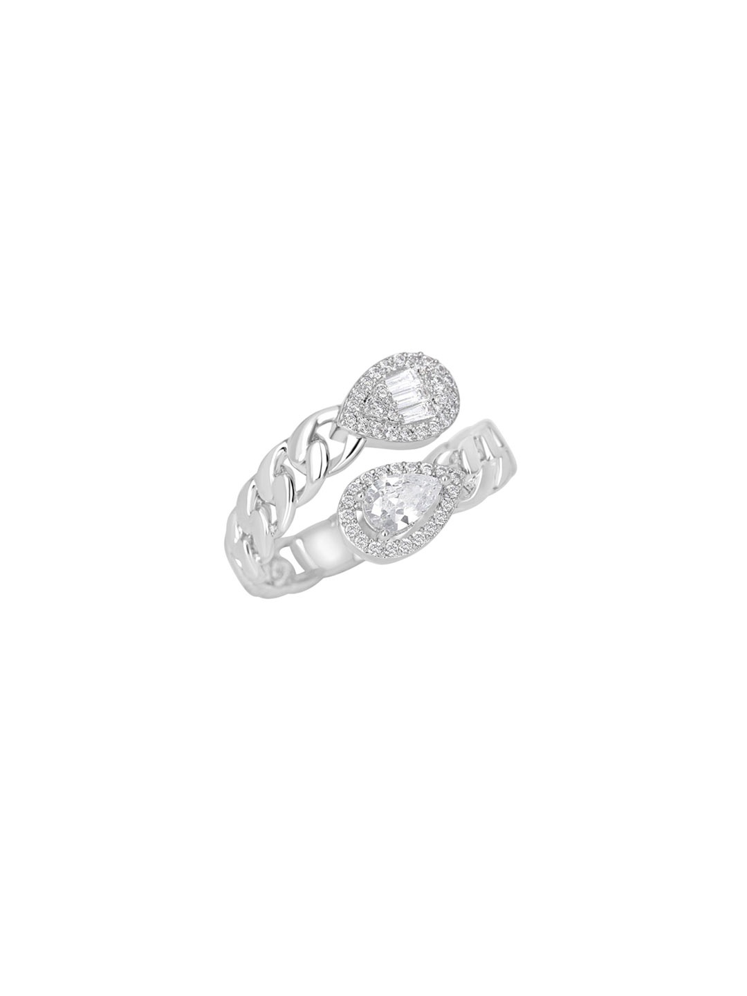 

WRAPGAME INDIA Rhodium Plated Cubic Zirconia Stone Studded Finger Ring, Silver