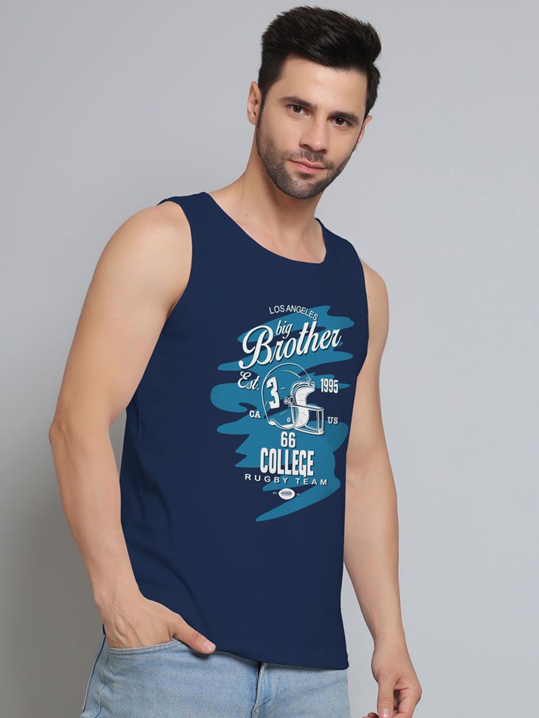 

DAB SHARK Printed Sleeveless Gym Vest, Navy blue