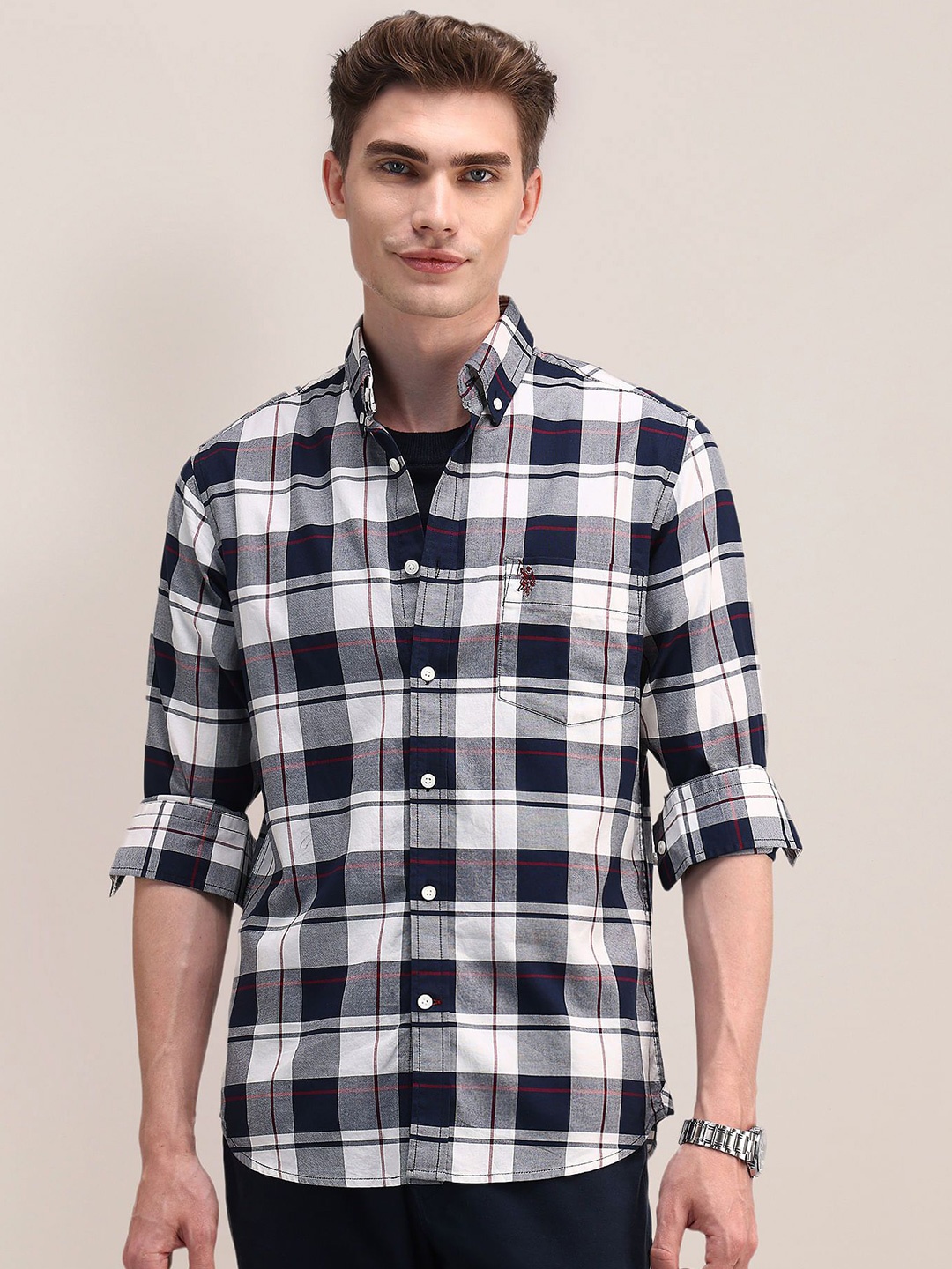 

U.S. Polo Assn. Men Classic Button-Down Collar Tartan Checked Cotton Casual Shirt, Blue