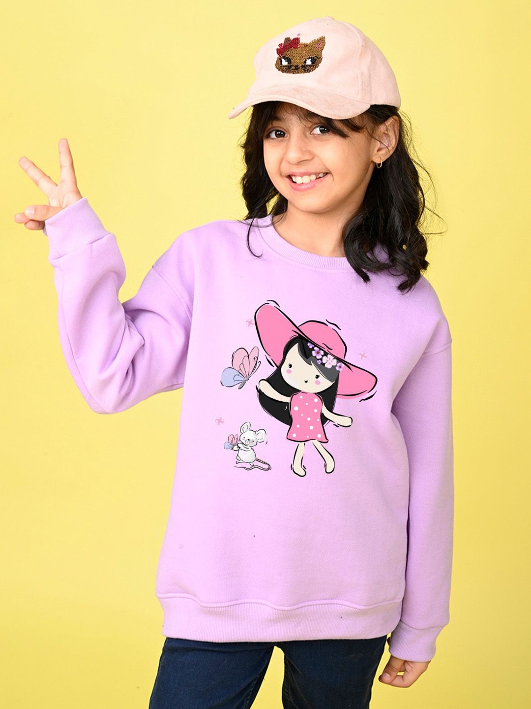 

NUSYL Girls Graphic Printed Oversized Sweatshirt, Purple