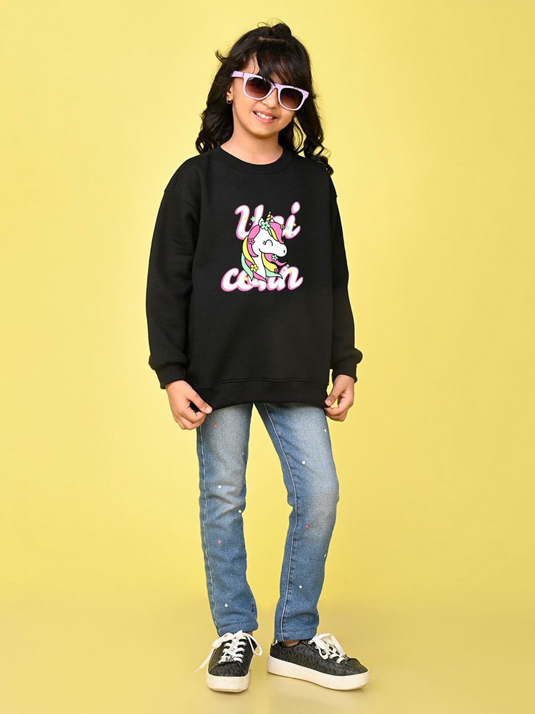 

NUSYL Girls Graphic Printed Oversized Sweatshirt, Black