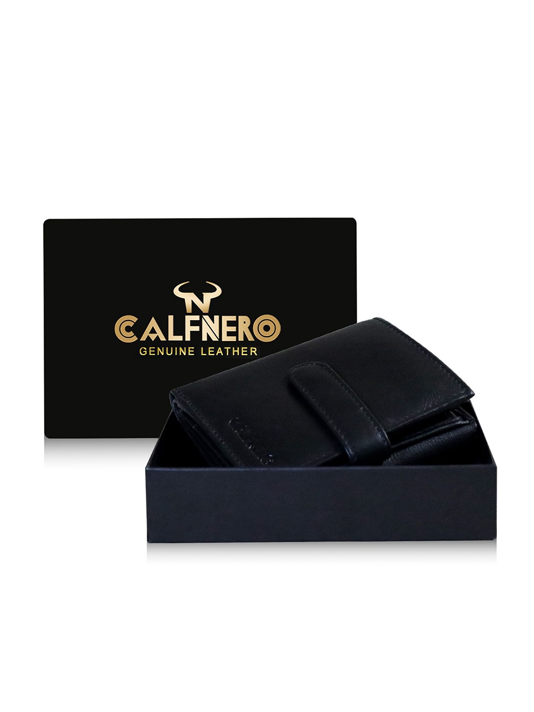 

CALFNERO Women Leather Two Fold Wallet, Black