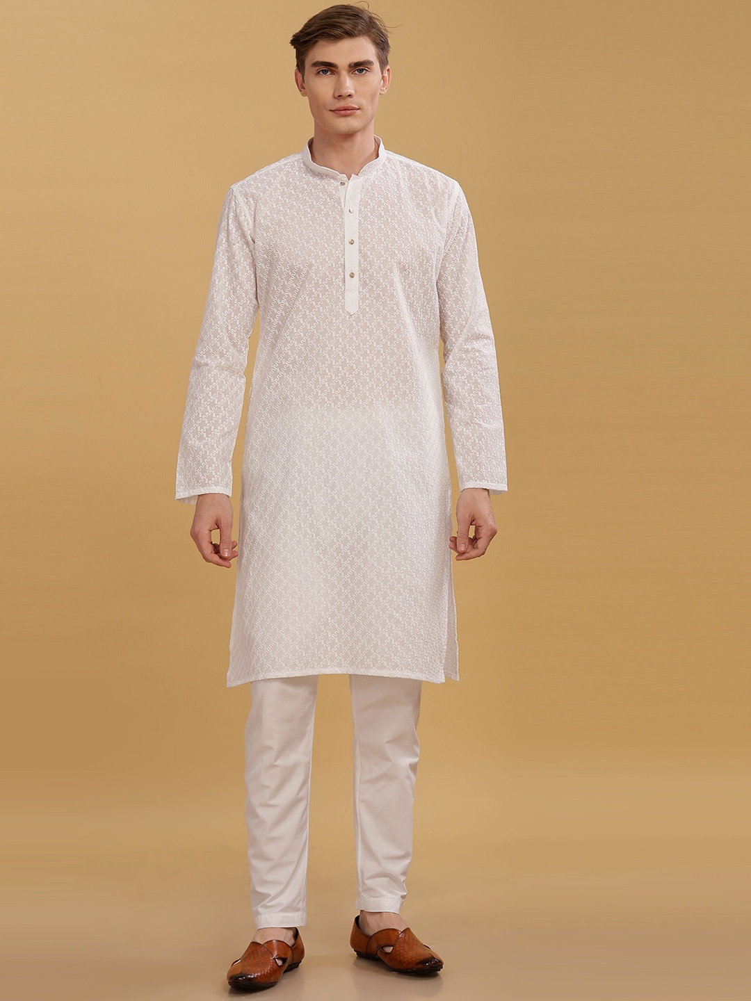 

Anouk Men Geometric Gotta Patti Kurta, White