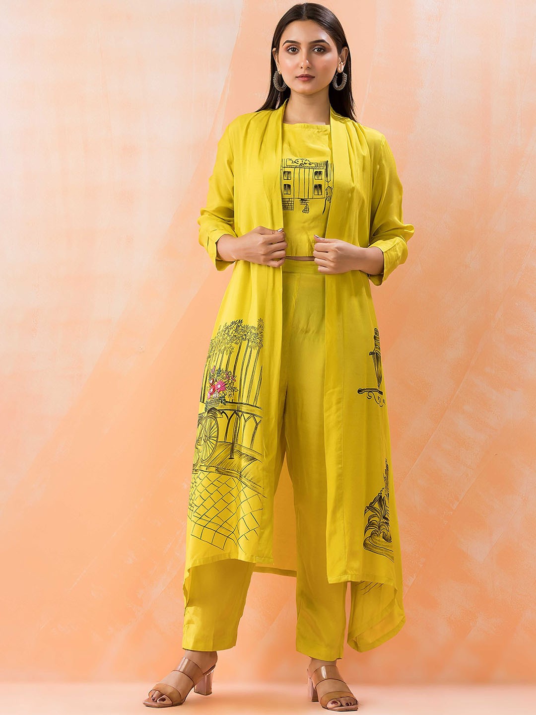 

SACRED SUTA Women Paisley Embroidered Regular Pure Cotton Top with Trousers, Yellow