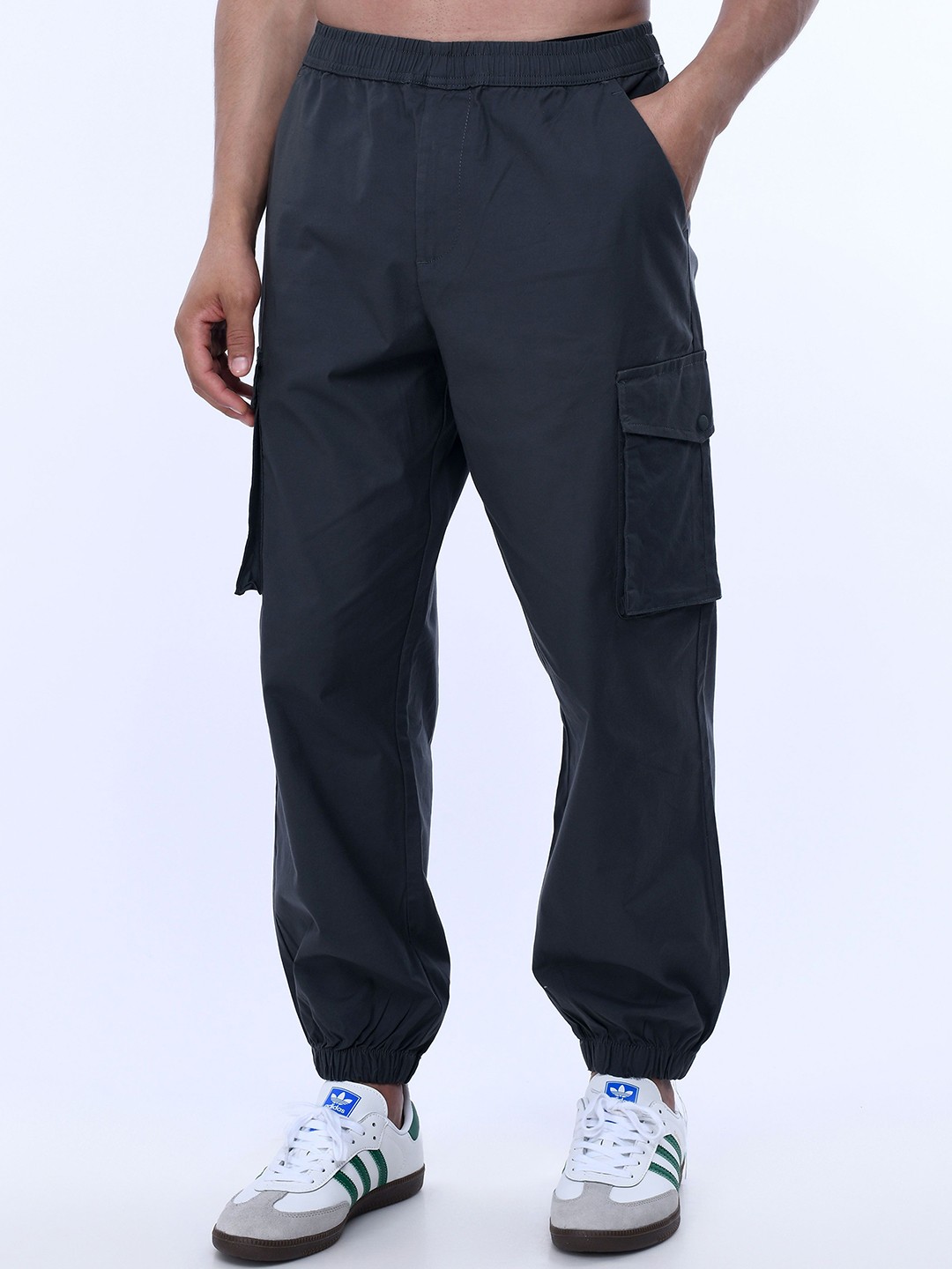 

Tailoraedge Men Solid Relaxed Loose Fit Joggers Trousers, Grey