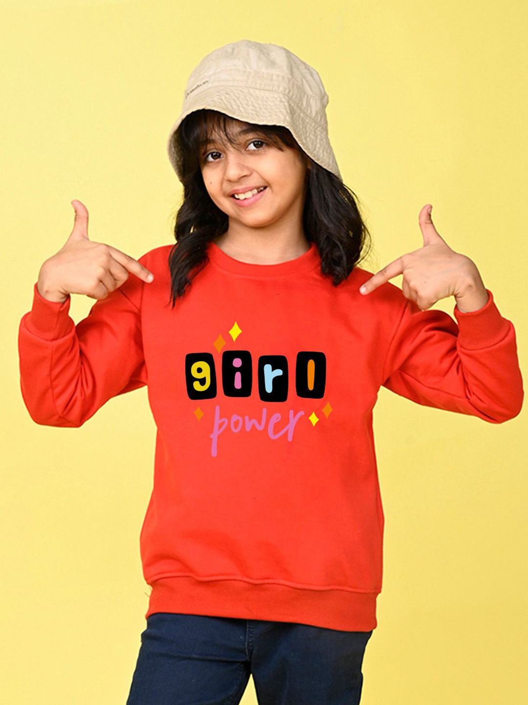 

NUSYL Girls Typography Printed Oversized Sweatshirt, Red