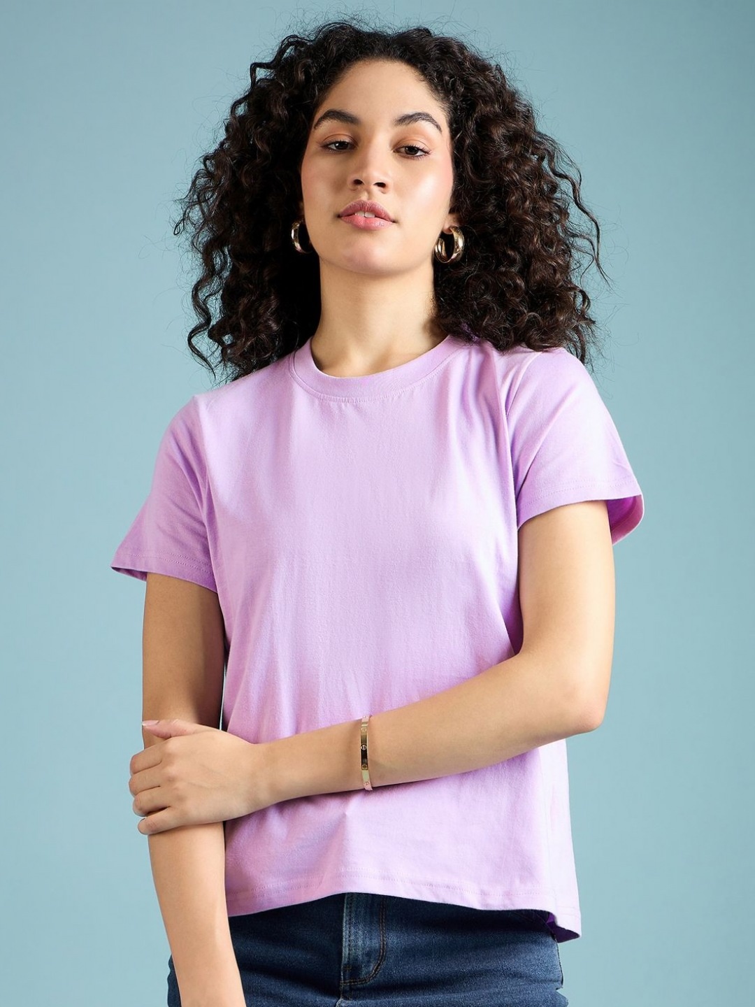 

DressBerry Women Solid Round Neck Cotton T-Shirt, Lavender