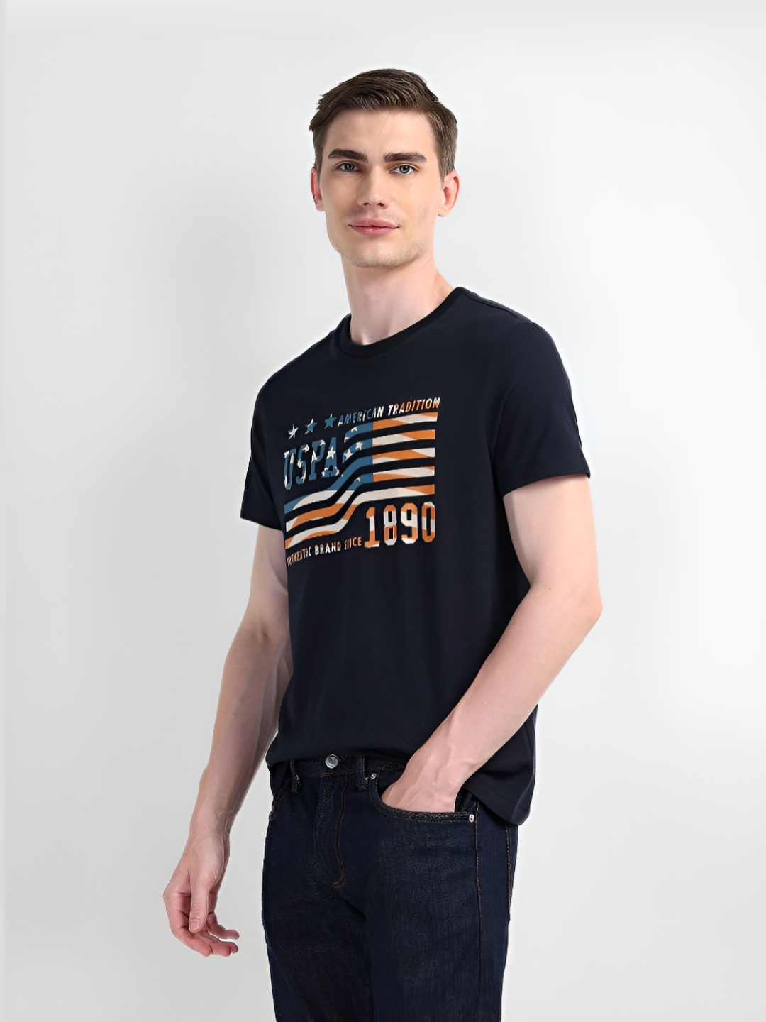 

U.S. Polo Assn. Denim Co. Men Brand Logo Printed Slim Fit T-shirt, Blue