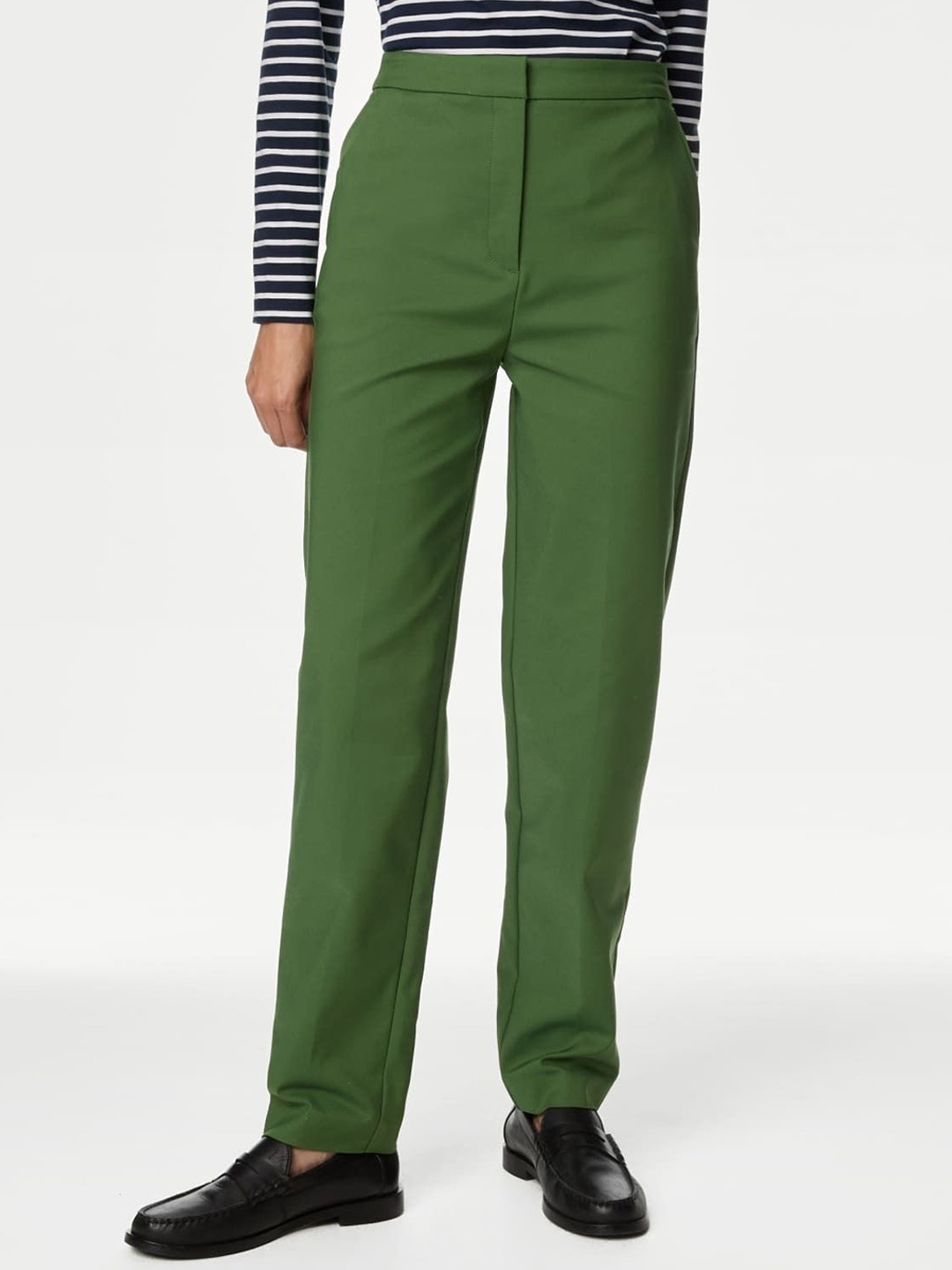 

Marks & Spencer Women Solid Slim Fit High-Rise Trousers, Green