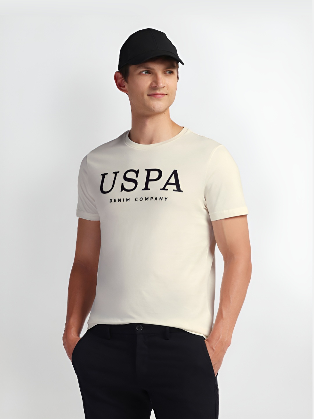 

U.S. Polo Assn. Denim Co. Men Typography Printed Round Neck Cotton Slim Fit T-Shirt, White