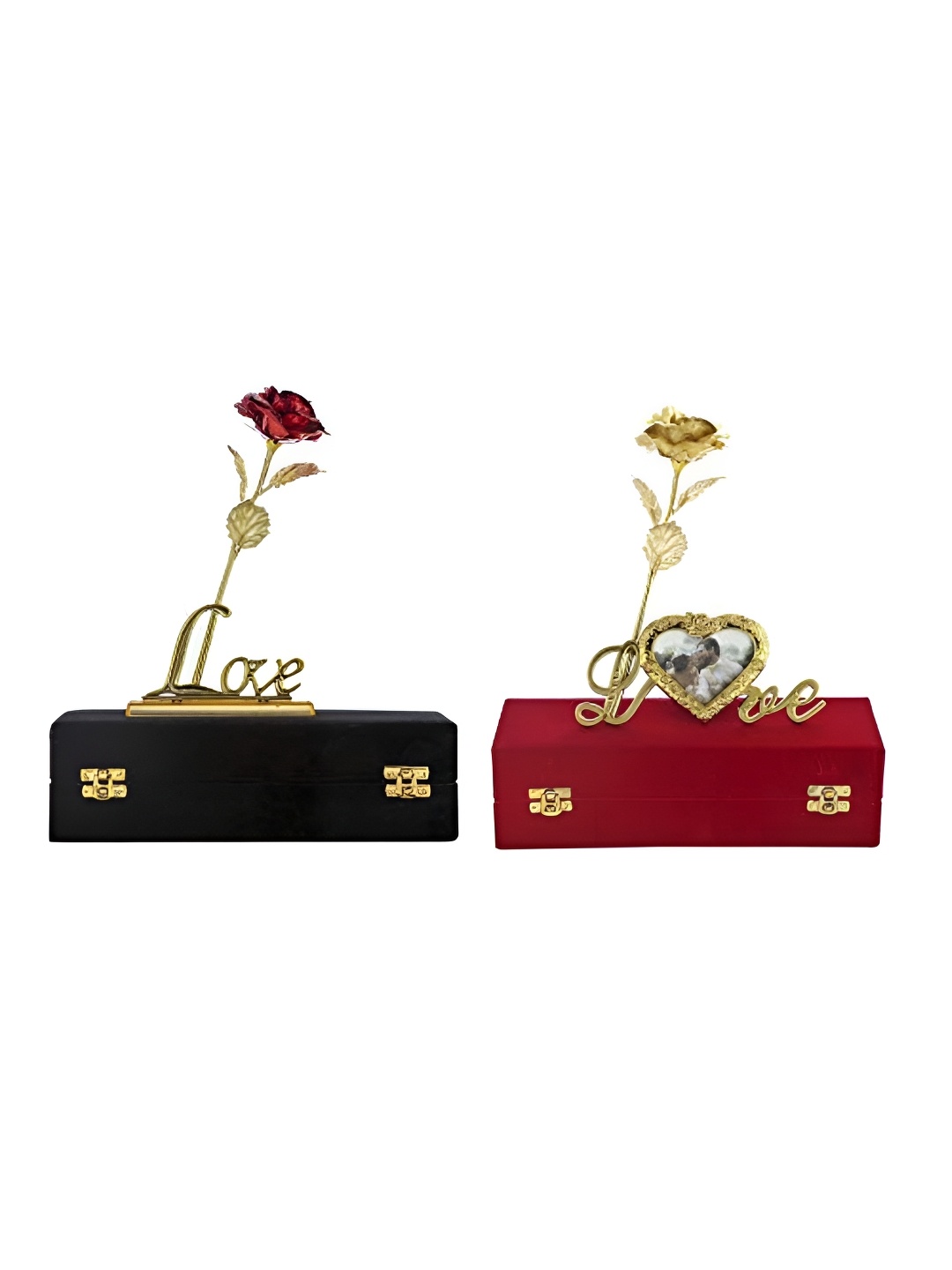 

INTERNATIONAL GIFT Red & Gold Toned 2 Pieces Artificial Rose Gift Set