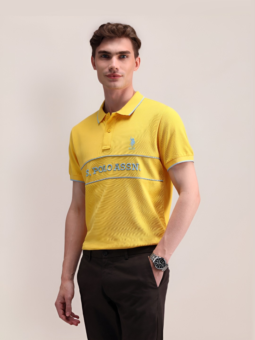 

U.S. Polo Assn. Men Solid Polo Collar Cotton Slim Fit T-Shirt, Yellow