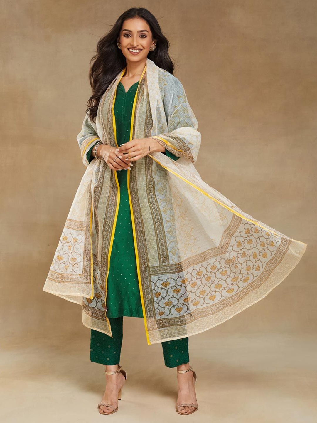 

Fabindia Floral Block Printed Cotton Silk Dupatta, White