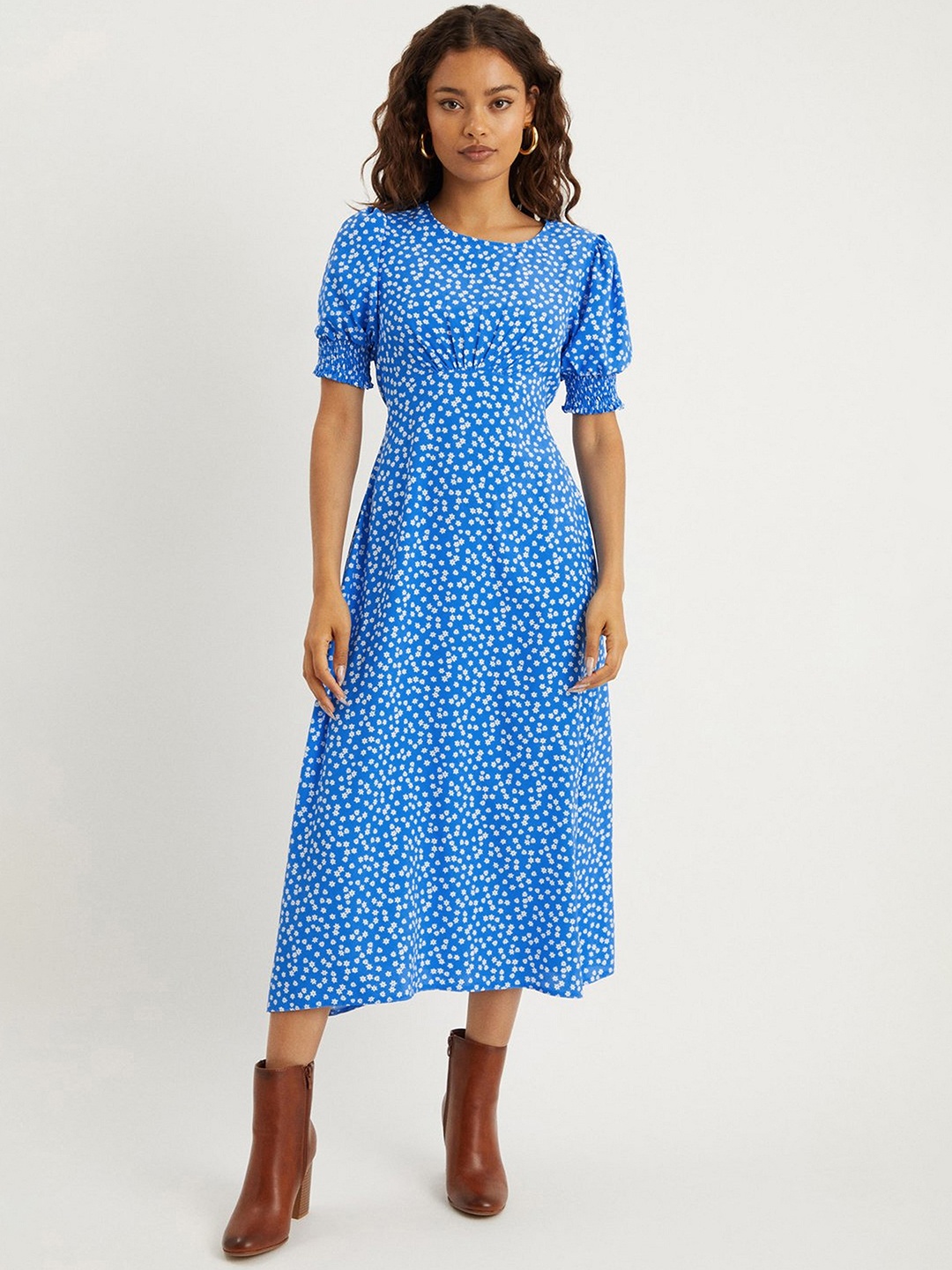 

DOROTHY PERKINS Floral Print Fit & Flare Petite Midi Dress, Blue