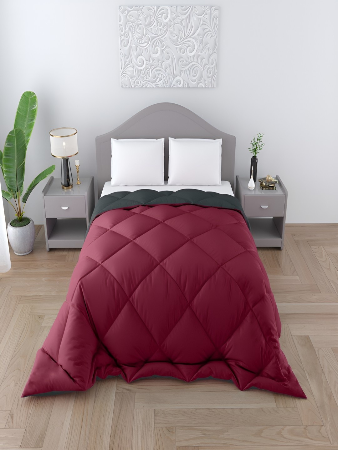 

tundwal's Maroon & Grey Heavy Winter Quilted 250 GSM Double Bed Comforter