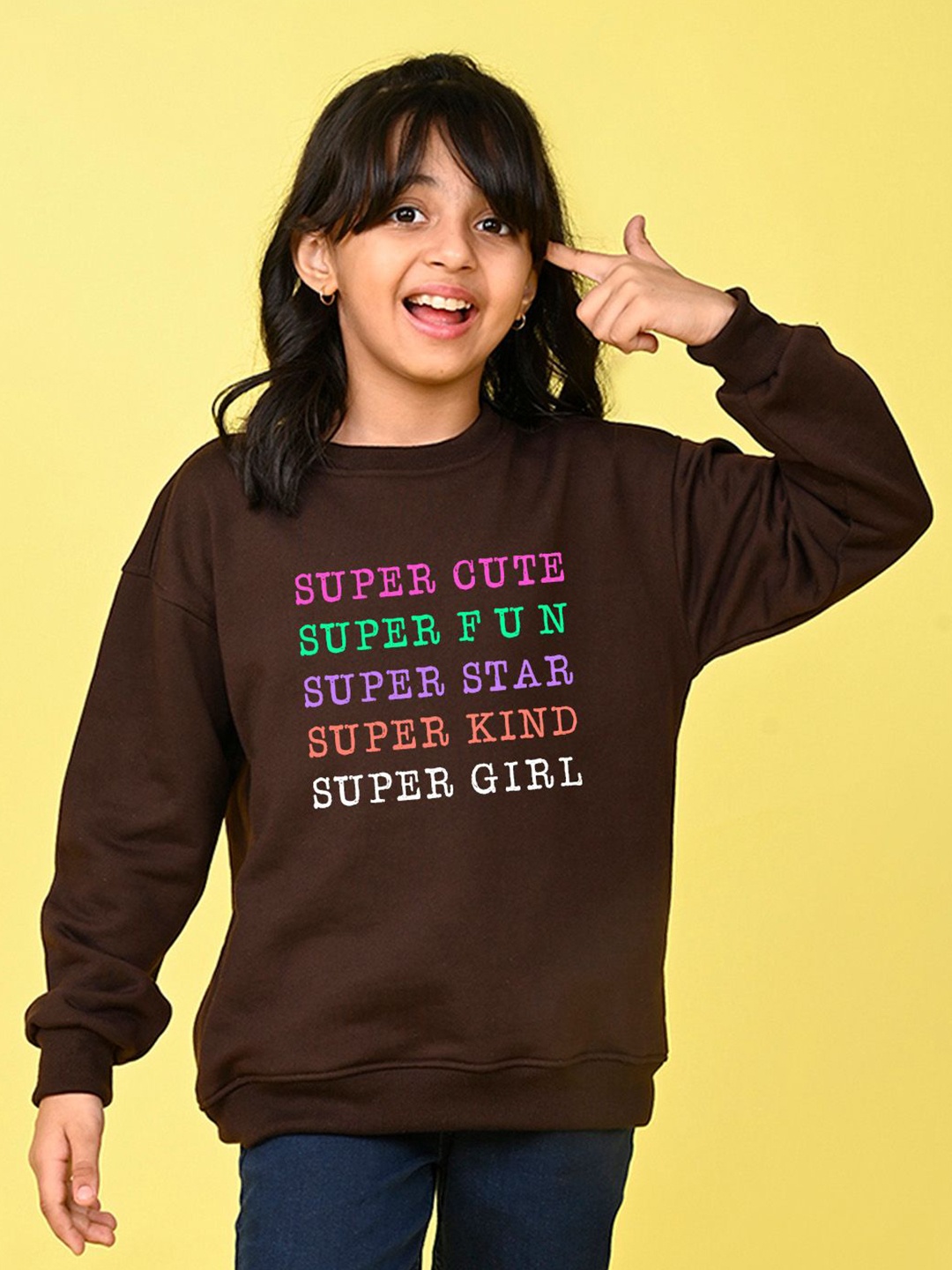 

NUSYL Girls Typography Printed Oversized Sweatshirt, Brown