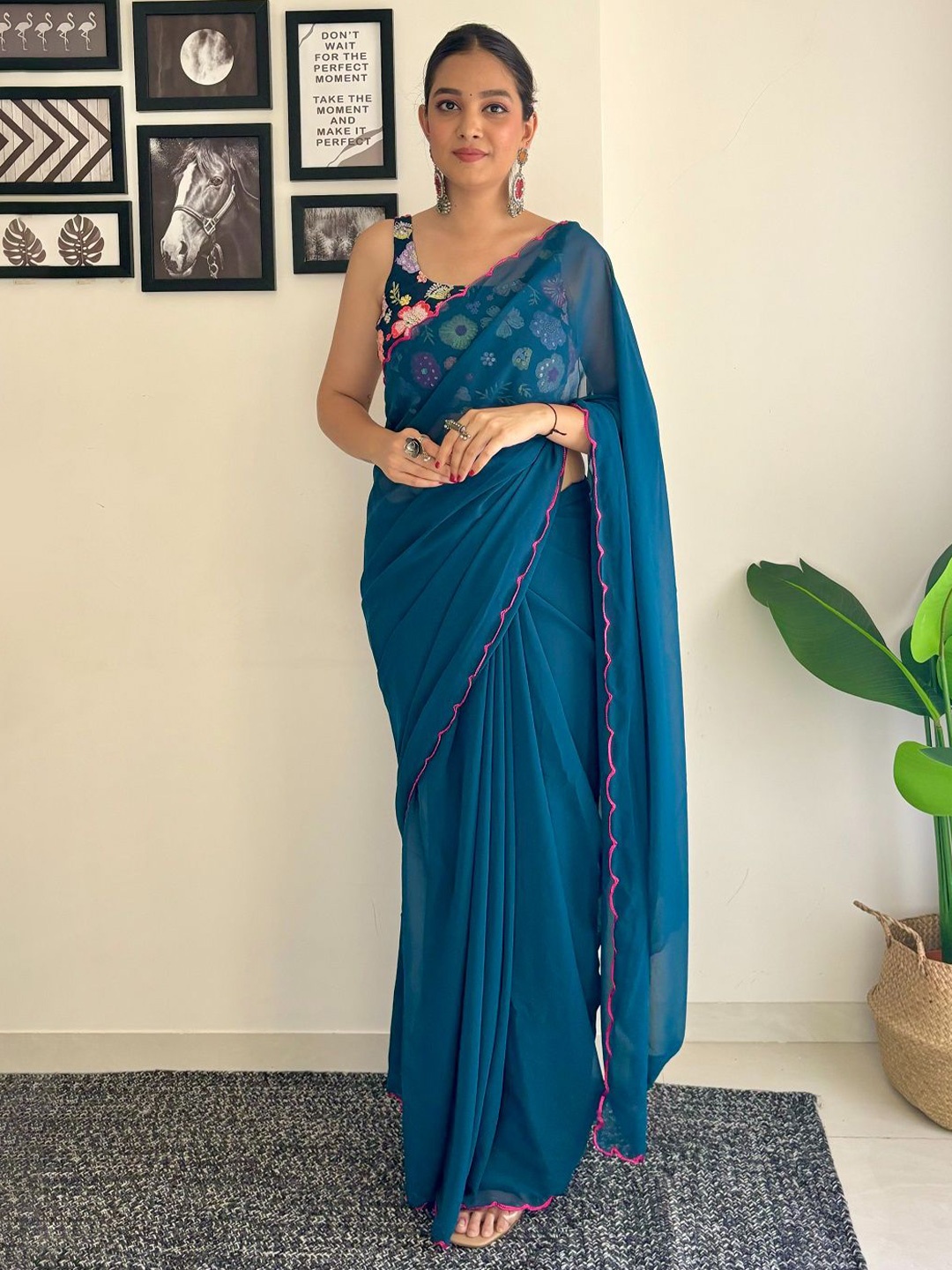 

SGF11 Women Pure Georgette Saree, Teal